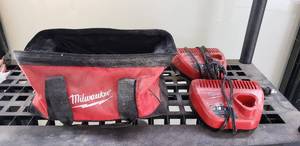 lot 165 image: Lot of 2 Milwaukee M12 Chargers with Bag