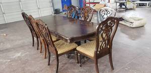 lot 301 image: Solid Wood Dining Table with 7 Chairs