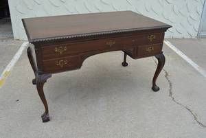 lot 183 image: Claw Footed Glass Top Desk with Rope Designed Trim 4.5 Ft. Wide x 31 Deep x 32 Tall
