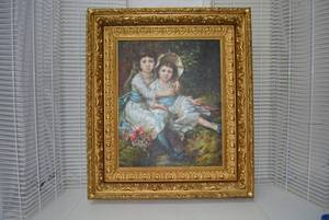 lot 3 image: Framed Oil Painting on Canvas with Gold Painted Wooden Frame 40 Tall x 35 Wide