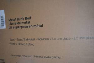 lot 20 image: Metal Bunk Bed Twin Size - Still in Box (White), Made by Ameriwood Home division of Dorel Home Furnishings