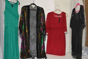 lot 222 image: Womens Clothes  Size L - Dresses and Colorful Cardigan
