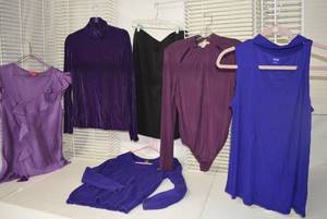 lot 225 image: Womens Clothes  Size L - Purple TopsSweaters and Black Skirt