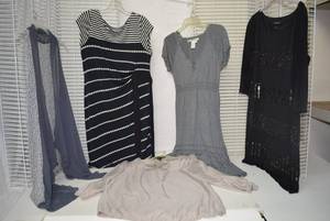 lot 232 image: Womens Clothes  Size L - Black Top, Grey Dress, Black Dress and More