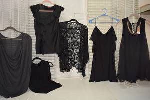 lot 239 image: Womens Clothes  Size L - Black Tops (some still with tags)