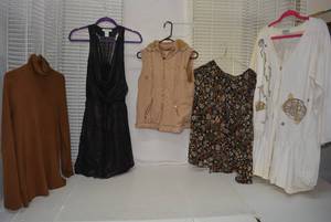 lot 241 image: Womens Clothes  Size L - Brown Furry Lined Jacket, Brown and Black Tops and Sweaters