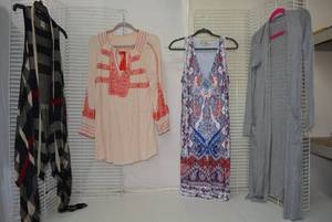 lot 248 image: Womens Clothes  Size XL - Striped Cardigan, Embroidered Linen Top, Silky Sleeveless Dress and Grey Cardigan