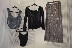 lot 251 image: Womens Clothes  Size L - Grey Sequin Long Skirt, Sequin Tops and More