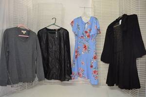 lot 254 image: Womens Clothes  Size XL - Leather Top, Blue Flower Dress and More