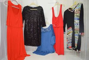 lot 261 image: Womens Clothes  Size XL - Orange Dresses, Black Sequin Dress and more