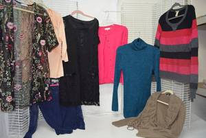 lot 269 image: Womens Clothes  Size L - Bright Pink Sweaters, Peach Colored Blouse and More