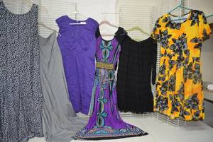lot 271 image: Womens Clothes  Size 810 - Purple Dresses, Yellow and Black Flower Dress and More