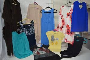 lot 272 image: Womens Clothes  Size 10-12, XL - Variety of Tops and Cardigans with Cheesy T-shirt