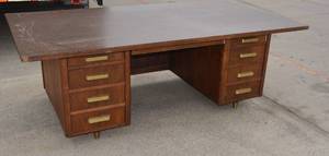 lot 188 image: Mid Century Laminate Top Desk with Beveled Brown Glass Top Piece