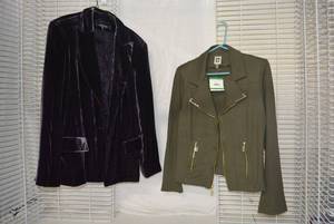lot 217 image: Womens Clothes Olive Green Jacket by Anne Klein, and Purple Velvet Jacket by Jones New York