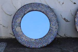 lot 13 image: 27 Round Mirror with Mosaic Frame, tags reads from Hobby Lobby