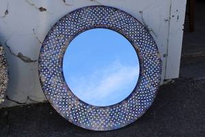 lot 12 image: 27 Round Mirror with Mosaic Frame, tags reads from Hobby Lobby