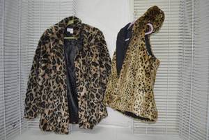 lot 297 image: Kids Clothes Furry Coats - Long Sleeve animal print size X and Animal print Vest with Hood