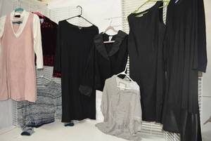lot 333 image: Womens Clothes size M Black Dresses, Red Velvet Top size 10P, Sweaters