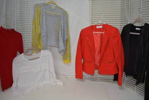 lot 342 image: Womens Clothes Calvin Klein Red Jacket size 4, Sweaters and Tops