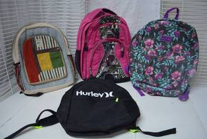 lot 165 image: Backpacks Hurley, Pure Hemp, Emma & Chloe, and High Sierra