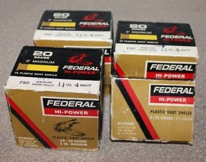 lot 4 image: Ammo 20 Gauge Shot Shells - 3 Boxes, 20 Gauge Buckshot - 1 Box