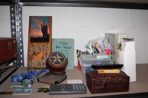lot 24 image: Misc. Lot Key Plaque, Coasters, Calculator, Markers, Last Supper Puzzle