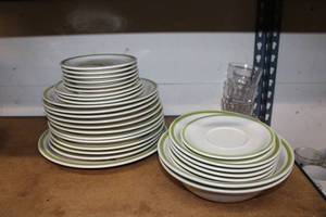 lot 69 image: Green Rimmed Stonybrook Stoneware Plate Set