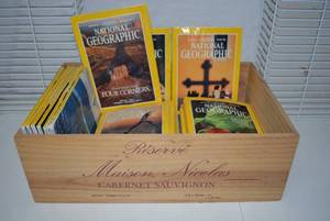 lot 133 image: National Geographics from 1990s and Wooden Crate