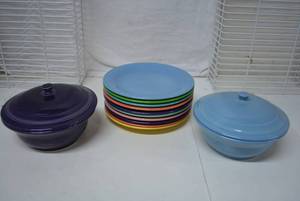 lot 143 image: Fiesta Lidded Casserole Dishes and Plates