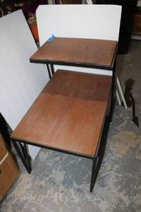 lot 76 image: Iron Frame End Table with Wood Board Shelves
