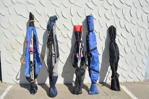 lot 132 image: 5 Sets of skis with poles and 1 Pair of ski Boots