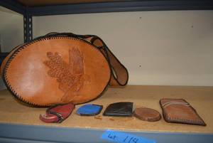 lot 114 image: Leather Hand Carved Pouch and Small Wallets