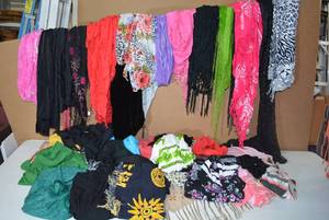 lot 371 image: Generous Amount of Scarfs with Summer Tops and Dresses