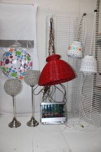 lot 383 image: Lights Red Wicker Hanging Shade, Table Lamps, Aquarium Desk Light