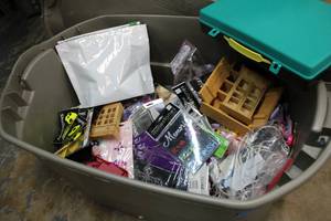 lot 400 image: Tub of Craft Items - Glue Guns, Rhinestones and More