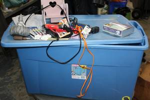lot 402 image: Tub of Craft Items - Glue Gun, Beads, and Nail Genie Jr.