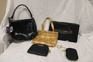 lot 412 image: Purses Steve Madden Coin Purses, Kenneth Cole Purse, Gold Beaded Purse
