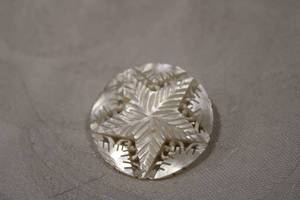 lot 426 image: Carved vintage Mother Of Pearl brooch. Marked Bethlehem. Likely mid century souvenir.