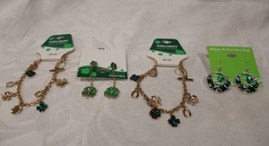 lot 435 image: Saint Patrick Day theme and Irish jewelry selection. Necklace, Earrings, pins plus