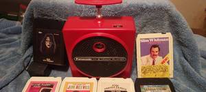 lot 33 image: Vintage Panasonic TNT 8 track player with 11 8 track tapes.  Untested