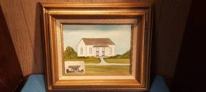 lot 42 image: 14x17 painting of a house with a photograph of the house