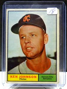 lot 18 image: 1961 Topps Baseball # 24 Ken Johnson K. C. Athletics Pitcher