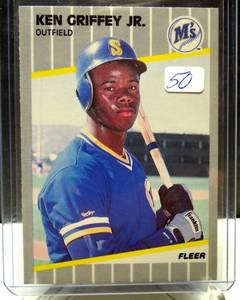lot 50 image: STAR ROOKIE - 1989 Fleer Ken Griffey Jr #548 Rookie Card RC Seattle Mariners $$