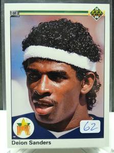 lot 62 image: STAR ROOKIE - DEION SANDERS ROOKIE RC 1990 Upper Deck #13 New York Yankees Baseball Card Falcons