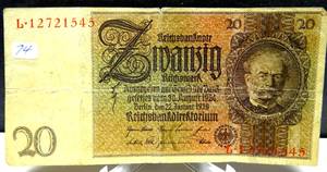lot 74 image: German 20 Reichsmark 1929 Series Weimar Republic Banknote