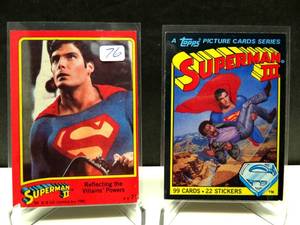 lot 76 image: Topps Superman III 3 Card 1983 Title Card 1 & Superman 2 Christopher Reeves Profile Card - $$