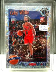 lot 92 image: HOT ROOKIE - 2019-20 NBA Hoops Premium Stock Silver Lazer Tribute #295 Coby White RC BULLS