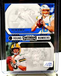 lot 100 image: ROOKIES - 2020 Contenders Justin Herbert Jordan Love Round Numbers RN-HL Chargers Packers