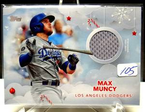 lot 105 image: Max Muncy 2020 Topps Holiday Card No. WHR-MM Patch - LA Dodgers